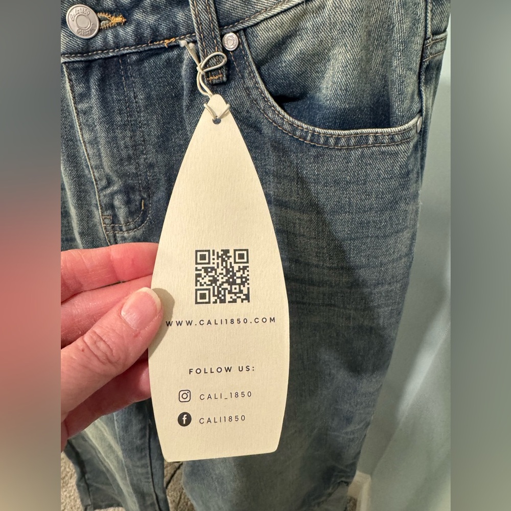 New Cali 1850 star patched low rise baggy blue jeans Sz 11 denim 30 tinted wash - Picture 5 of 16